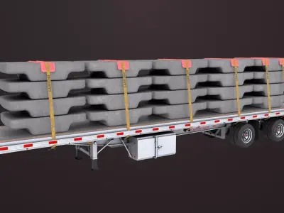Flatbed Trailer 7 Loads Single Mat All PBR Unity UE Textures Low-poly 3D model