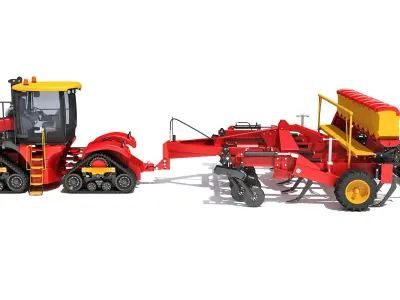 Tractor with Trailed Disc Harrow 3D model get