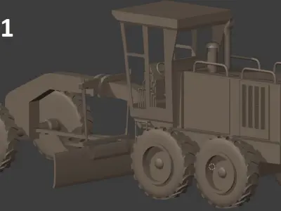 Simple construction machinery excavator and grader 3D print model