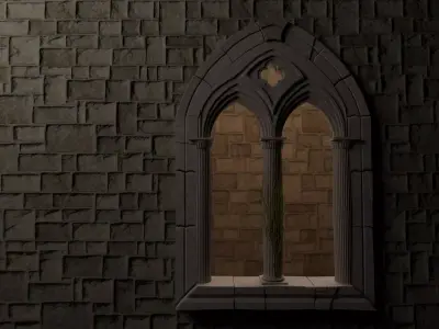 Medieval mullioned window Low-poly 3D model