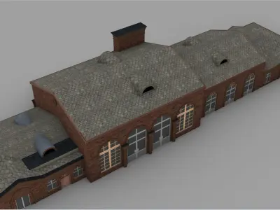 Railway station building from 1920s Low-poly 3D model
