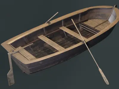 Old wooden row-boat  3D model