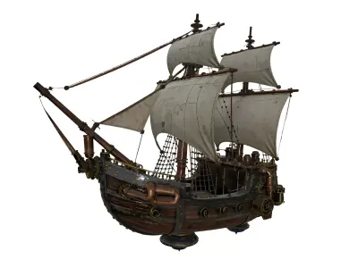 Stylized Pirate Ship 3D Model Cartoon Fantasy Sailing Boat 3D model