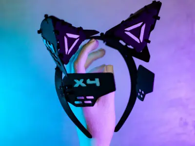 Cyberpunk Techwear Cosplay Cat Ears 3D STL File 3D print model