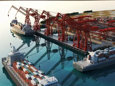 Industrial Cargo Port And Container Terminal Complete Scene 3D model