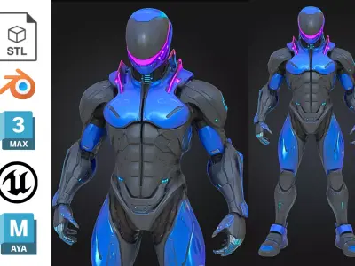 Futuristic Cyborg Soldier Low-poly 3D model