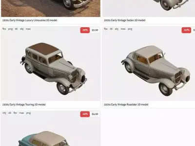 Antique Classic Cars  Pack Timeless Vintage Vehicle 5 Models
