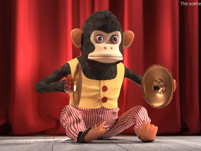Clapping Monkey Figurine in Yellow Vest 3D model