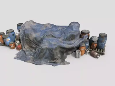 Old Industrial Barrels With Tarp 3D model