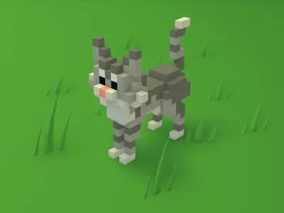 Voxel Cartoon Cat game ready Low-poly 3D model