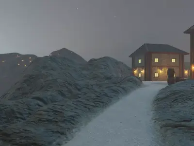 Mountain Village At Dusk 3D model purchase