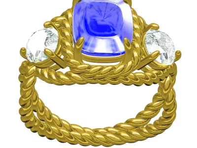 Antique Three Stone Rope Shank Engagement Ring 3D print model