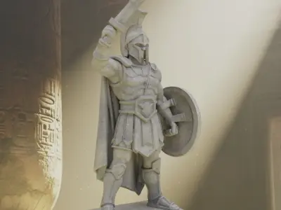 Stylized Spartan Warrior Statue Stone 3D Model Low-poly 3D model