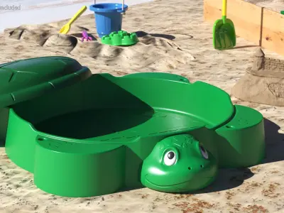 Covered Turtle-Shaped Sandbox for Toddlers 3D model