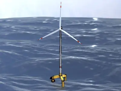 Wind turbine with Offshore Foundation V1 H-175 RD 172m animation Low-poly 3D model