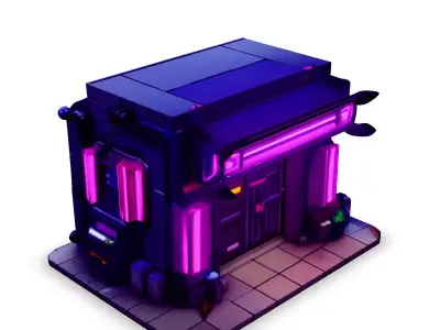 Cyberpunk Neon Shop LowPoly Game Asset Low-poly 3D model