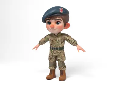 British soldier cartoon Low-poly 3D model