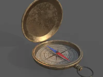 Compas Bronze and Silver metal Low-poly 3D model