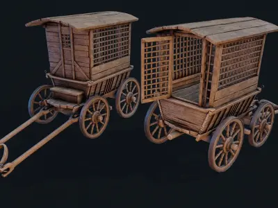 Medieval Prisoner Cart Low-poly 3D model