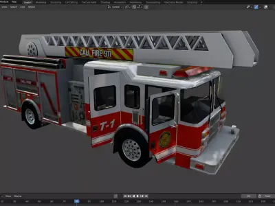 Fire truck animated  Low-poly 3D model
