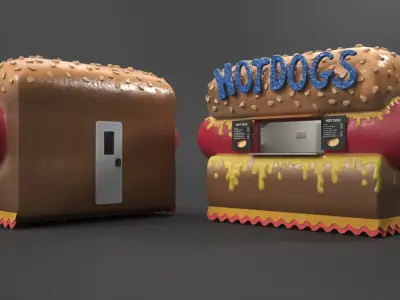 Street Food Kiosk with Hot Dogs Collection 3D model
