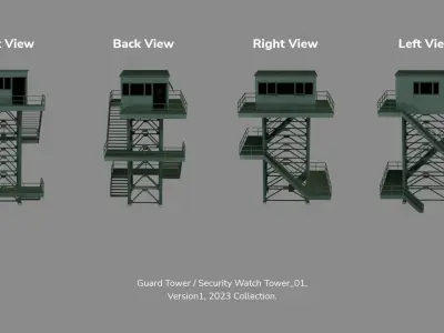 PBR Low Poly Guard Tower Security Watch Tower Green Clean Low-poly 3D model