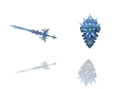 Crystal - Sword and Shield Low-poly 3D model