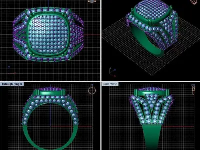 Zircon Rectangle Ring for men 3D print model