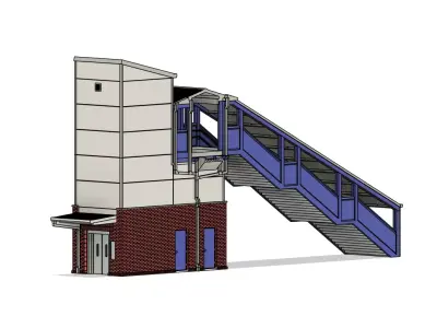 Model Railway Modern Footbridge with Lift Central Steps Add-on 3D print model