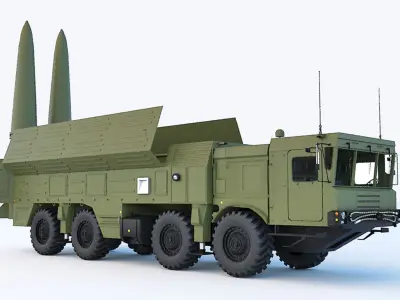 Iskander M military truck with missiles 3D model