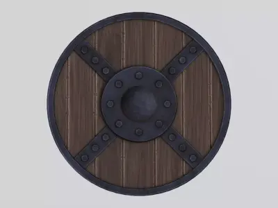 Medieval round wooden shield Low-poly 3D model