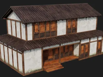 Old Japanese Building 4K Textures GameReady 169 Low-poly 3D model