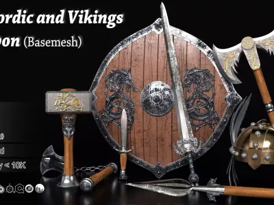 40 Nordic and vikings weapon Basemesh Low-poly 3D model