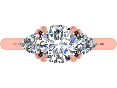 Round And Trillian 3 Stone Engagement Ring 3D print model purchase