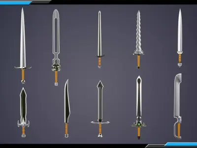 Mele Weapons And Shields  Base Mesh Models Low-poly 3D model