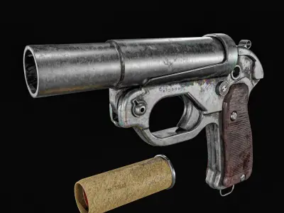 Vintage Flare Gun Low-poly 3D model