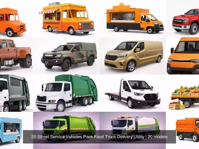 20 Street Service Vehicles Pack Food Truck Delivery Utility