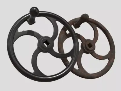 Crank Wheel With Handle Low-poly 3D model