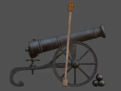Vintage old cannon gun on rust carriage 3D model