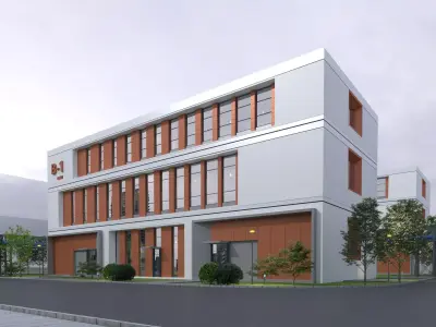 Modern Office Campus Building Complex Industrial Building Low-poly 3D model
