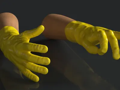  Hands in Yellow Rubber Gloves Rigged for Cinema 4D 
