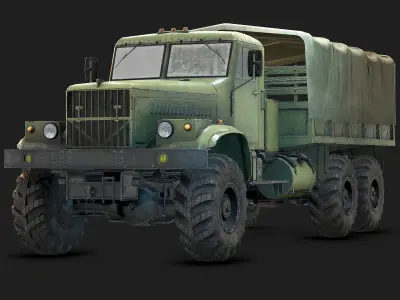 Low Poly Kraz 255 Flatbed Low-poly 3D model
