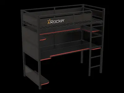 Black Bunk With Desk Low-poly 3D model