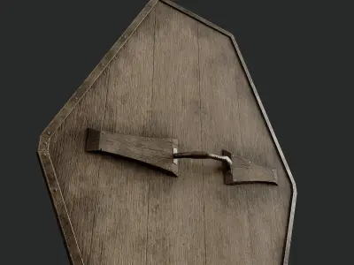 Slavic diamond-shaped shield painted green with uroboros symbol Low-poly 3D model