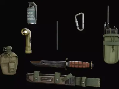 Tactical Military Equipment Pack  game ready Low-poly 3D model