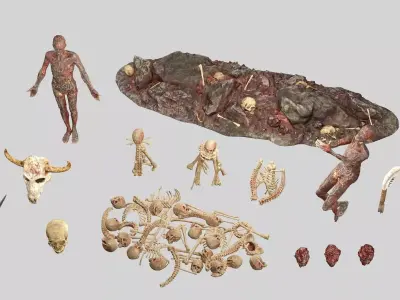 Horror Assets - Human Corpses Body Part Collection X4 Pack Low-poly 3D model
