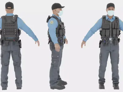 Police Male Fully  Rigged 3D Character Model 3D model