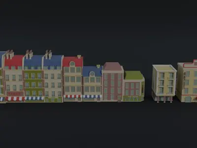 Cartoon renaissance city buildings Polygonal Style Low-poly 3D model