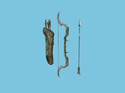 Archer Bow 07 Hunter Camouflage - Quiver Ranger Weaponry Low-poly 3D model