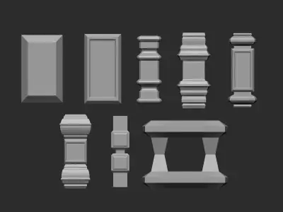 55 Low poly wood carved chair table pillar parts IMM brush set 3D model
